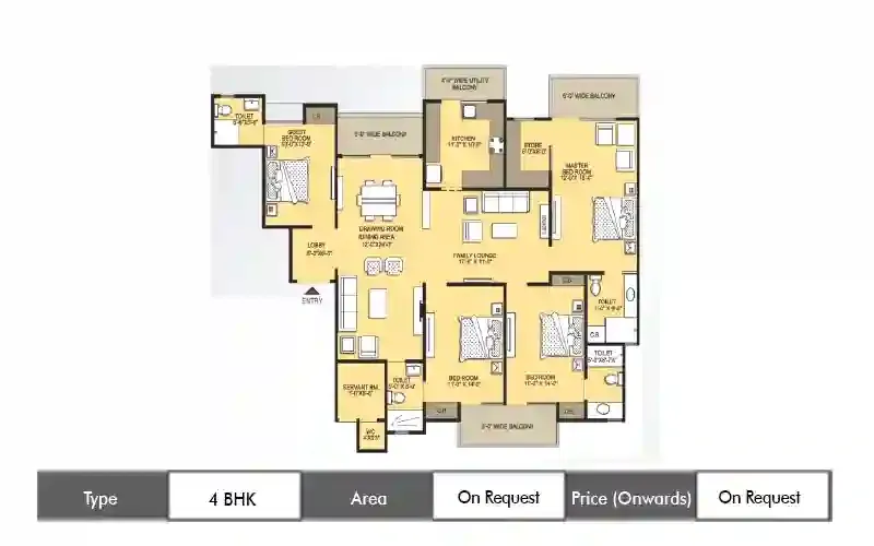 VVIP Addresses 4 BHK floor plan, sq ft carpet area