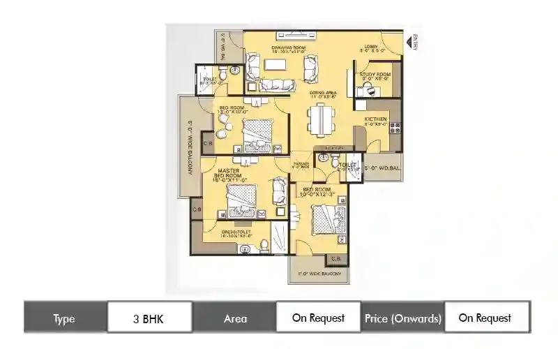 VVIP Addresses 3 BHK floor plan, sq ft carpet area